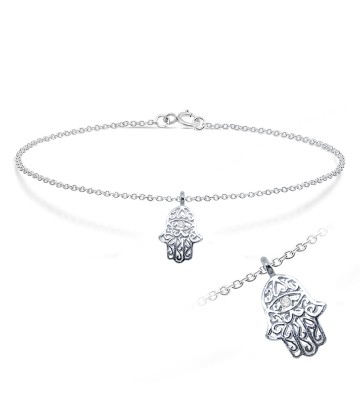 Hamsa with Rhinestone Silver Anklet ANK-191